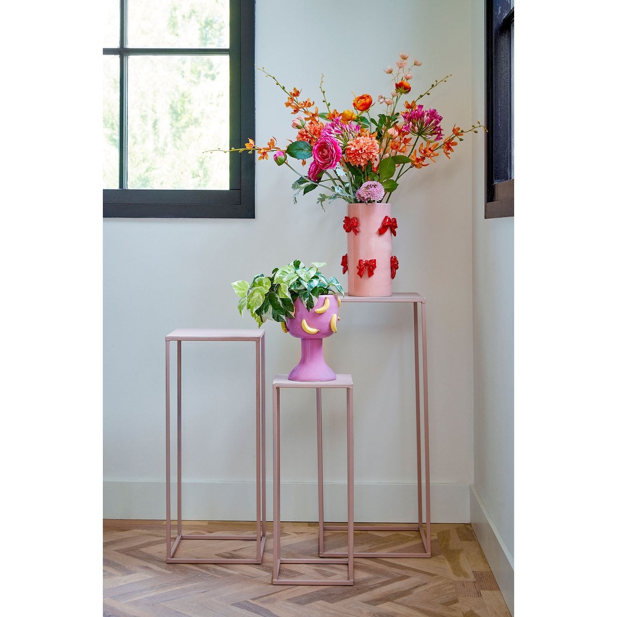 Quinty Bijzettafel Vierkant Set van 3 - Roze