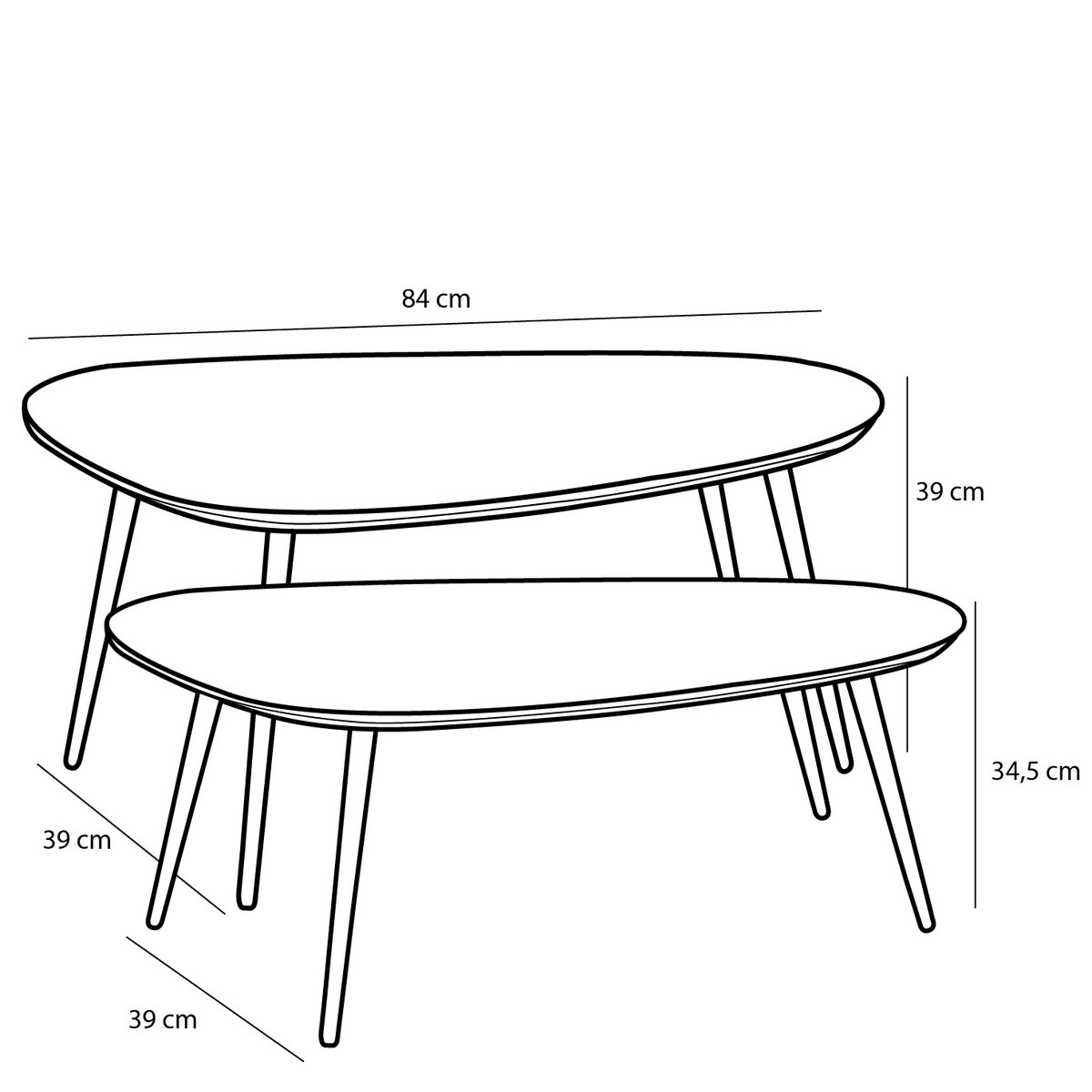Jailey Ovale Bijzettafel Set van 2 Zwart