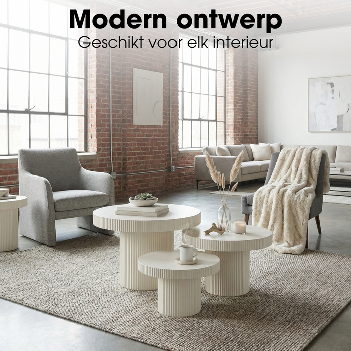 Ribbed Nesting Ronde Tafels - Set van 3 - Wit