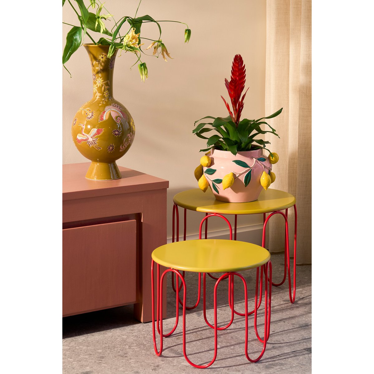 Dione Duo Bijzettafel - Set van 2 - Geel & Rood