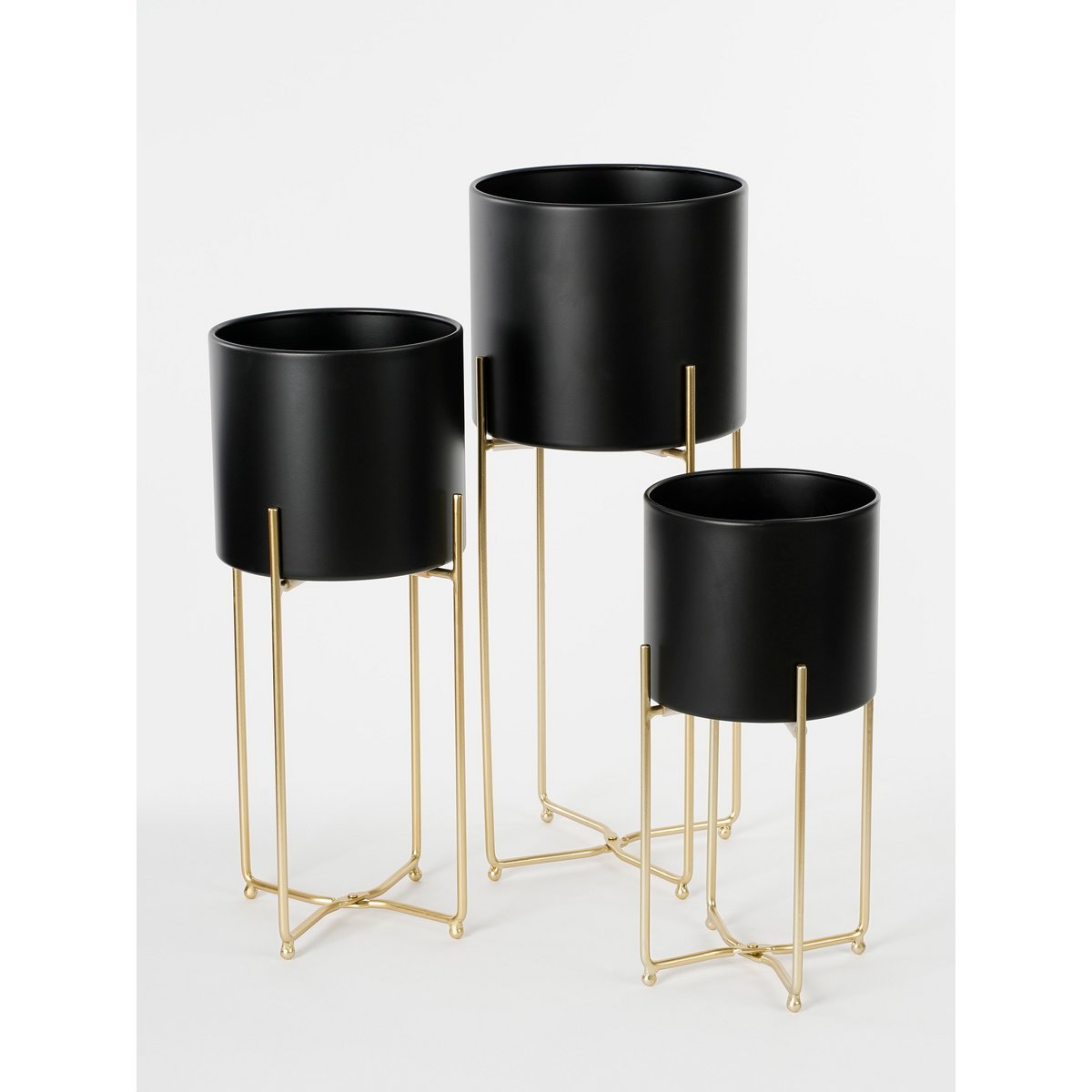 Aries Bloempot op Standaard Set van 3 Zwart Hoog