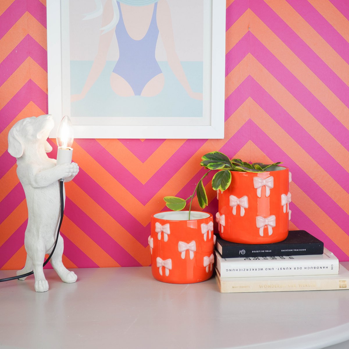 Strik Bloempot - Groot - Oranje & Roze