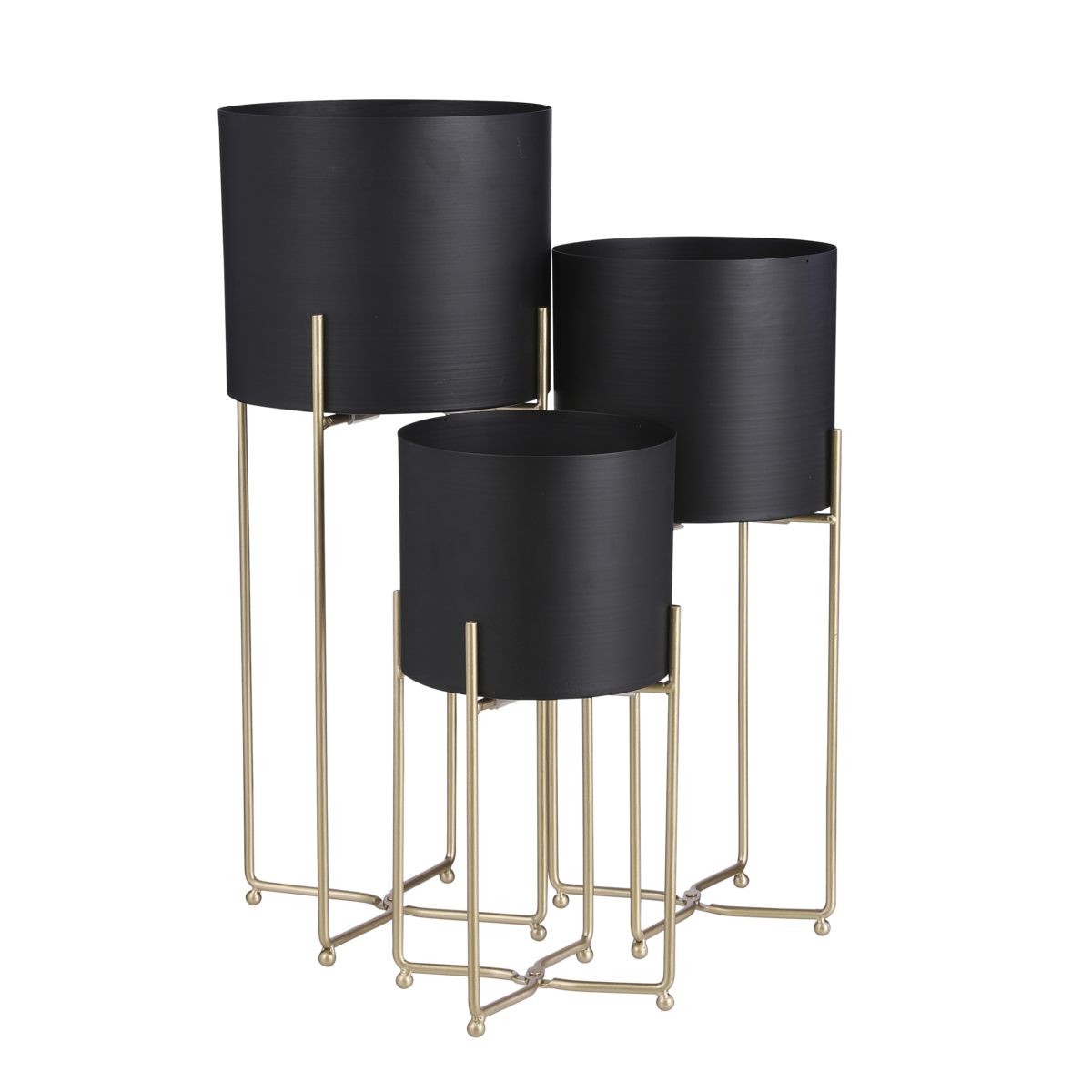 Aries Bloempot op Standaard Set van 3 Zwart Hoog