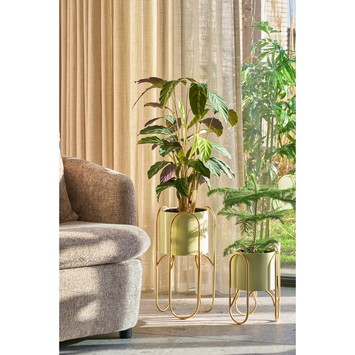 Donau Bloempot op Standaard - Set van 2 - Groen