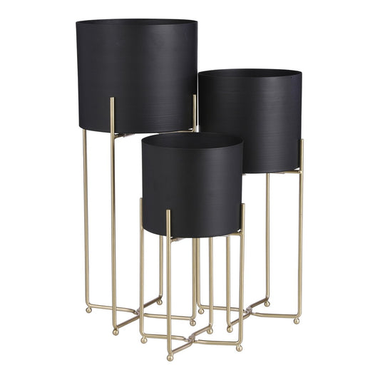 Aries Bloempot op Standaard Set van 3 Zwart Hoog
