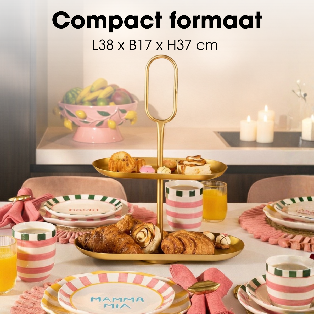 Rama Etagere 2 Laags Rechthoek - Goud