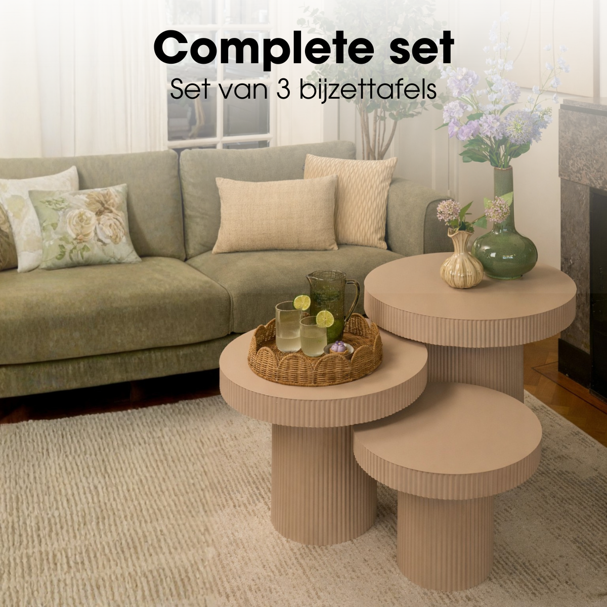 Ribbed Nesting Ronde Tafels - Set van 3 - Bruin