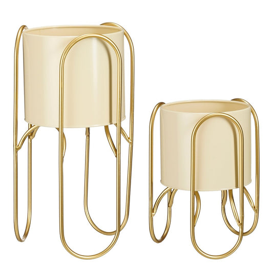 Donau Bloempot op Standaard - Set van 2 - Geel