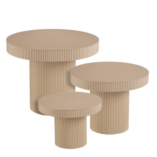 Ribbed Nesting Ronde Tafels - Set van 3 - Bruin