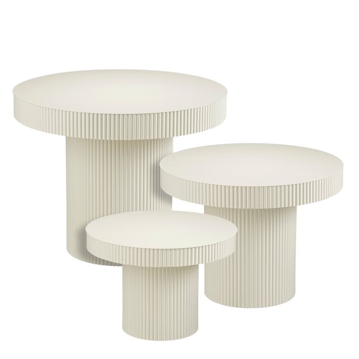 Ribbed Nesting Ronde Tafels - Set van 3 - Wit