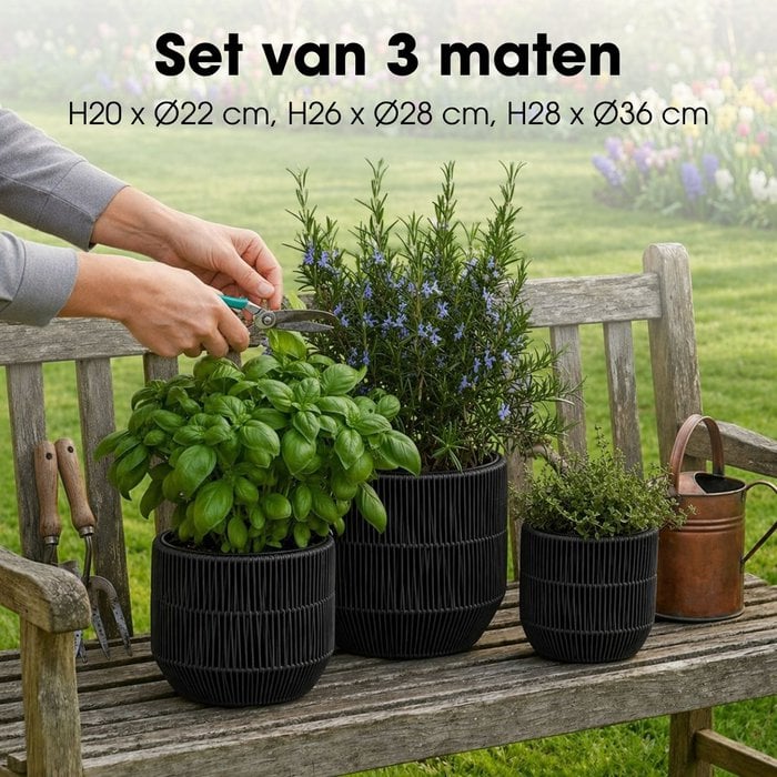 Peta Woven Bloempot - Set van 3 - Zwart