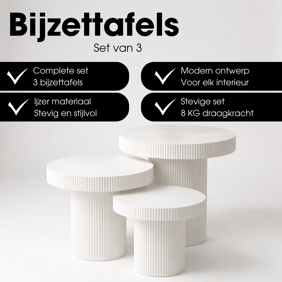 Ribbed Nesting Ronde Tafels - Set van 3 - Wit