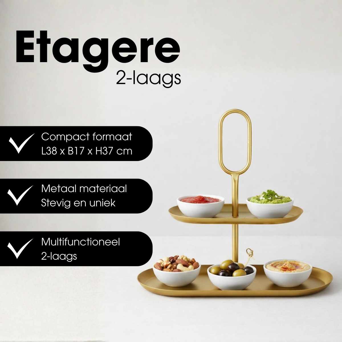 Rama Etagere 2 Laags Rechthoek - Goud