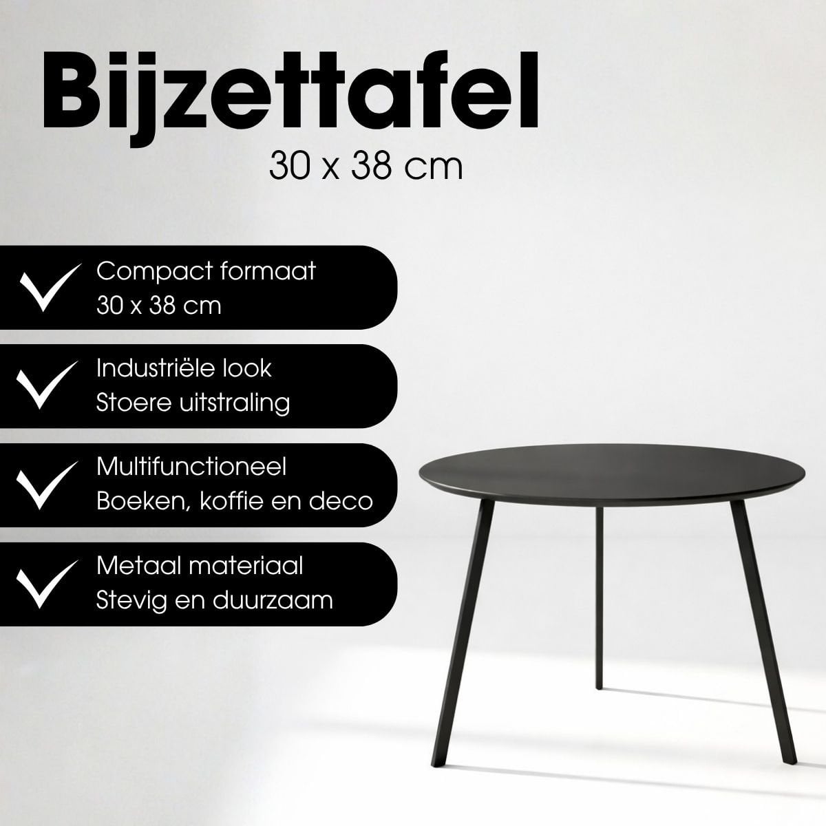 Seatle Bijzettafel Large - Kort - Zwart