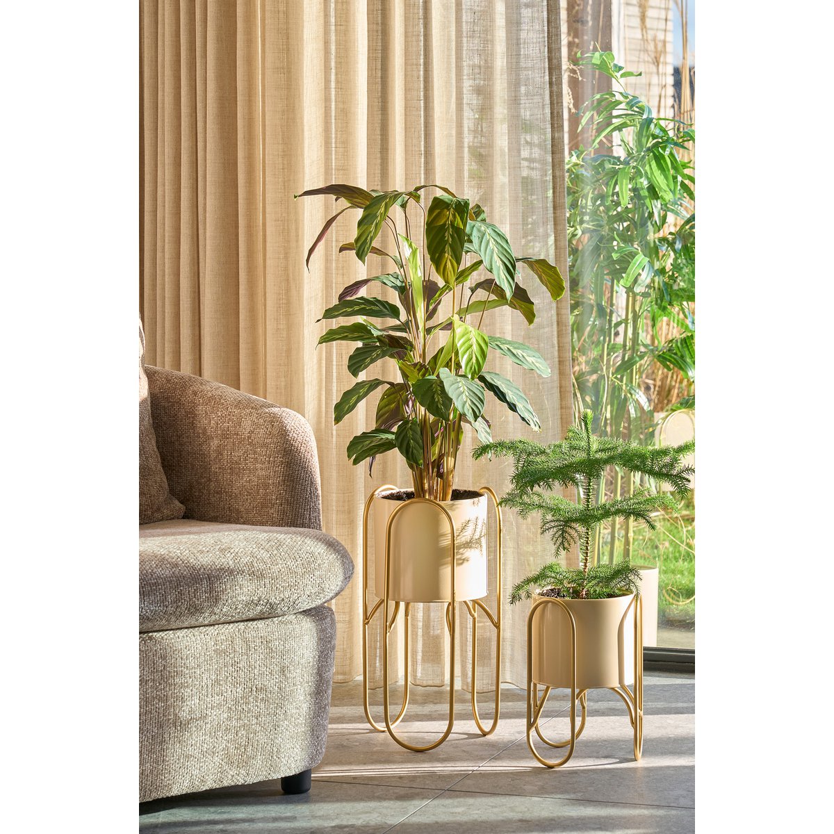 Donau Bloempot op Standaard - Set van 2 - Geel