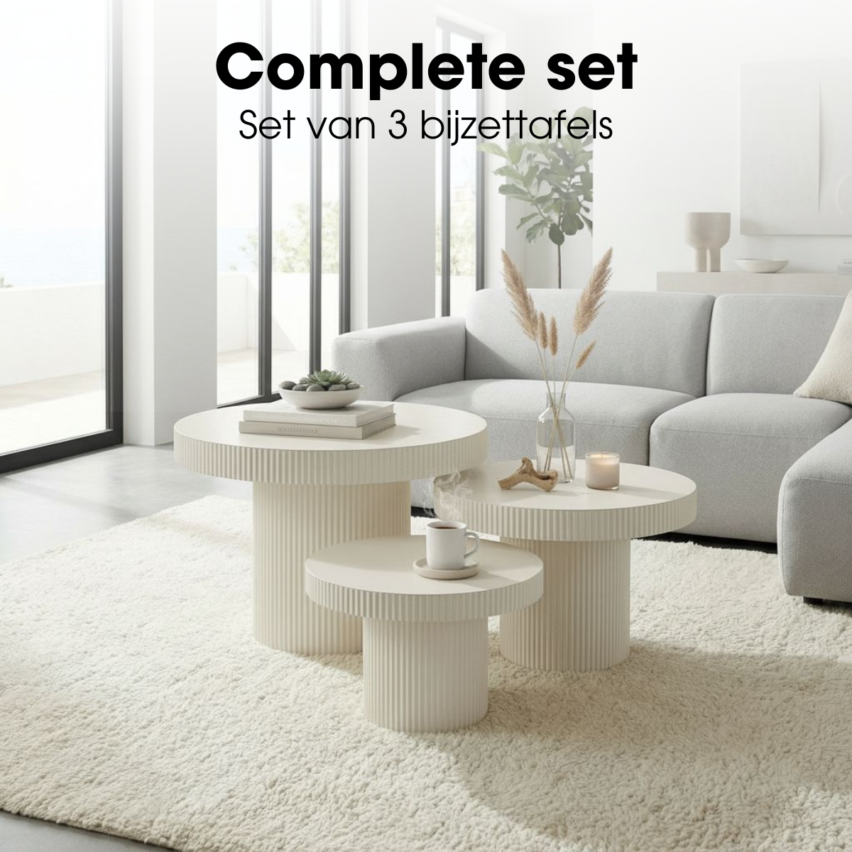 Ribbed Nesting Ronde Tafels - Set van 3 - Wit