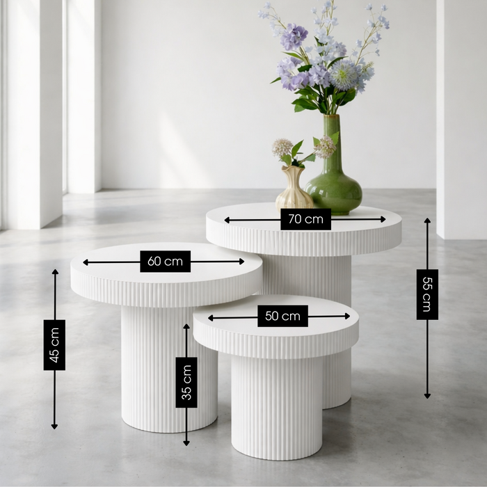Ribbed Nesting Ronde Tafels - Set van 3 - Wit